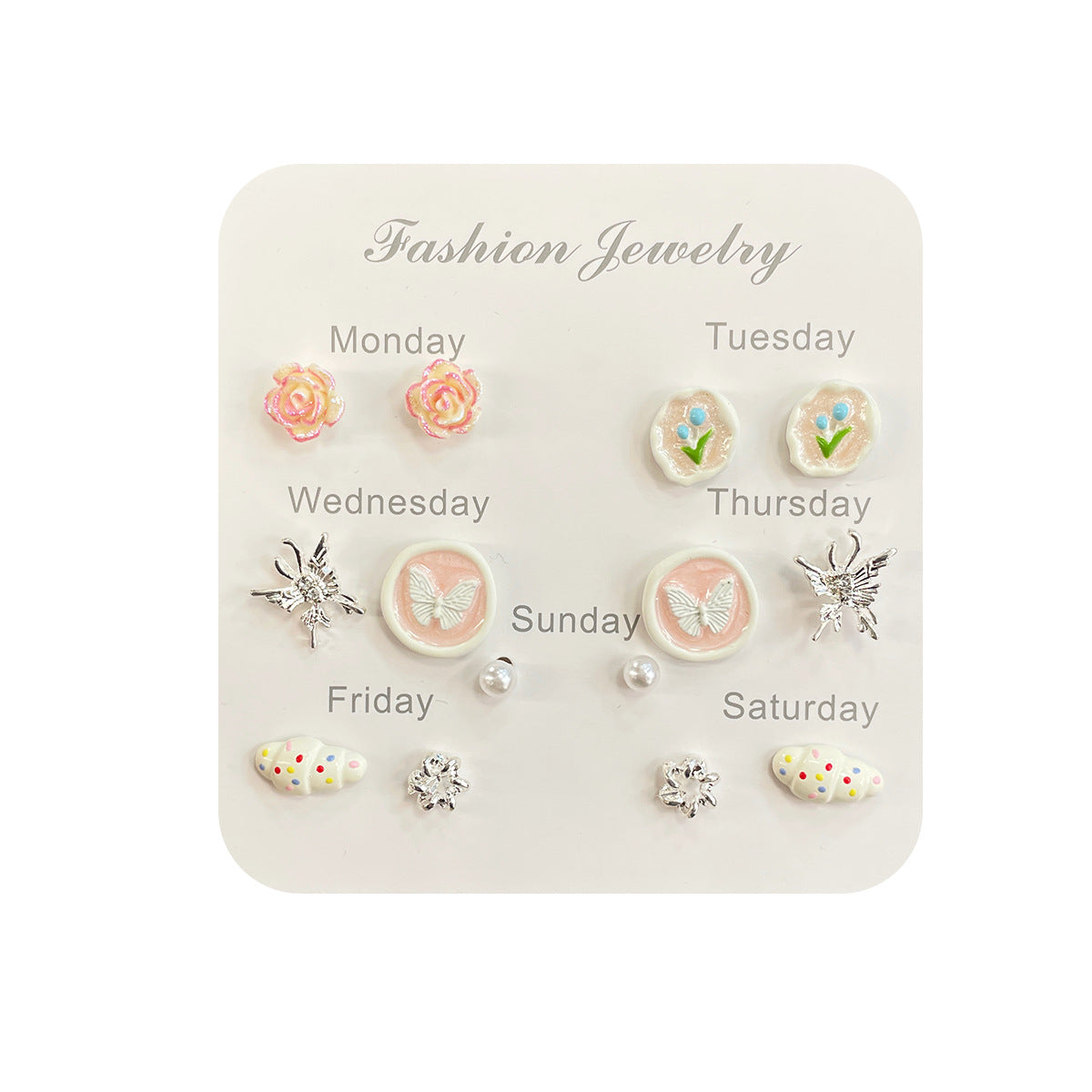 Wholesale Butterfly Earring Set Pink Girl Earrings Bow Earrings ACC-ES-ShuangXiang001
