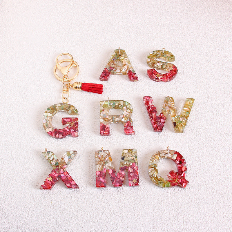 Wholesale Glitter 26 English Letter Tassel Keychain