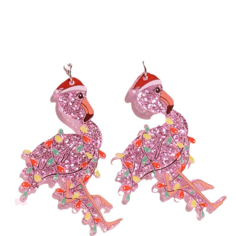 Wholesale  Christmas Party Pink Flamingo Lantern Printed Acrylic Earrings