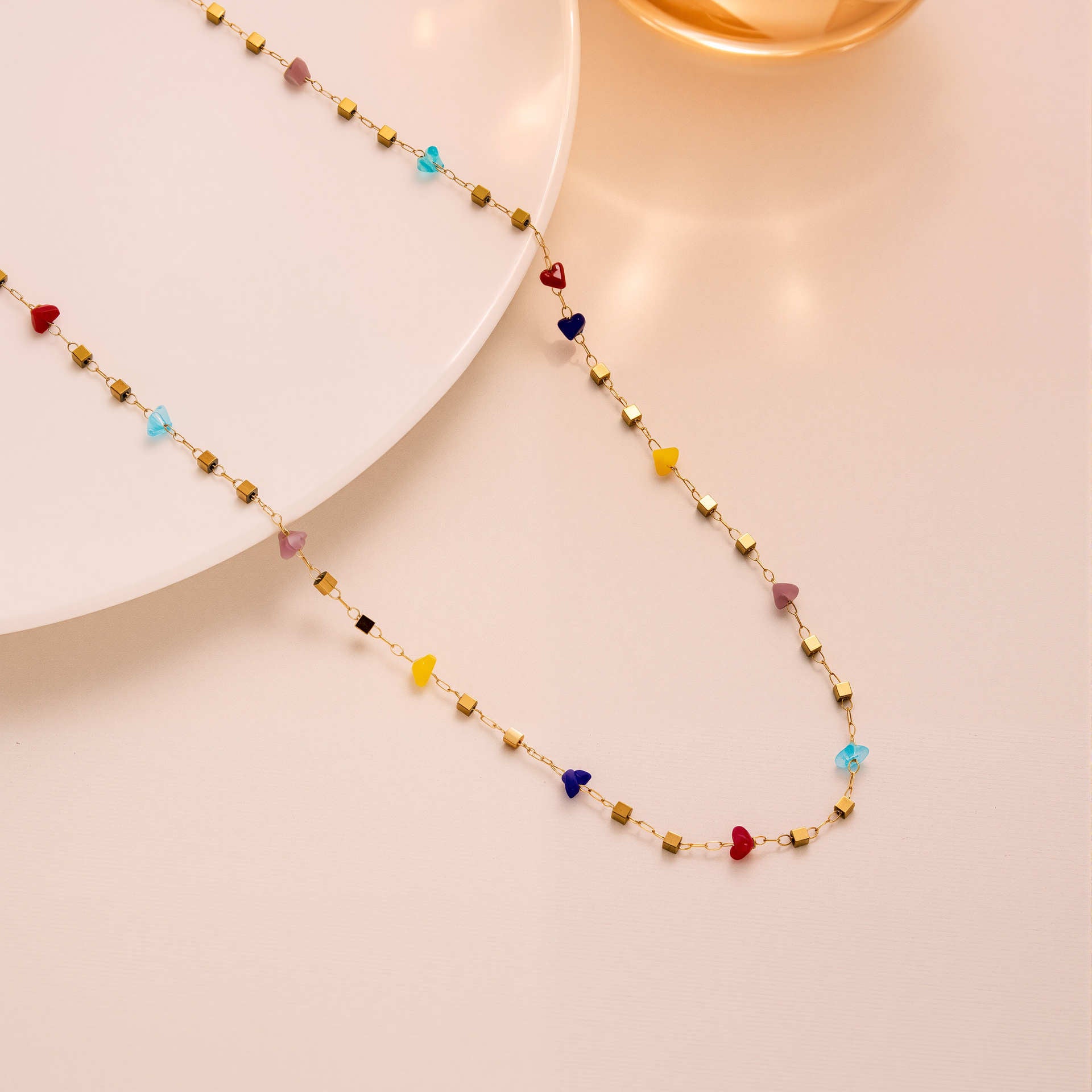 Wholesale Light Luxury Dopamine Style Square Titanium Steel Necklace with Colorful Zirconia