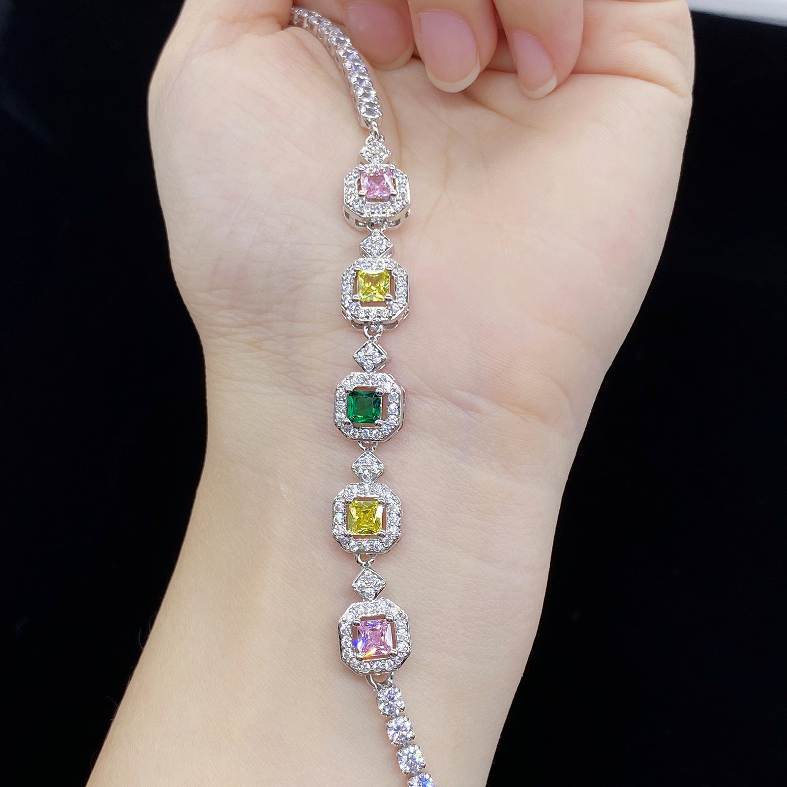 Wholesale Colorful Tourmaline Square Diamond Bracelet ACC-BT-KaLuoqi001