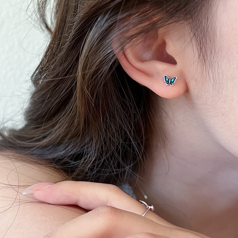 Wholesale  blue oil dripping butterfly screw earrings