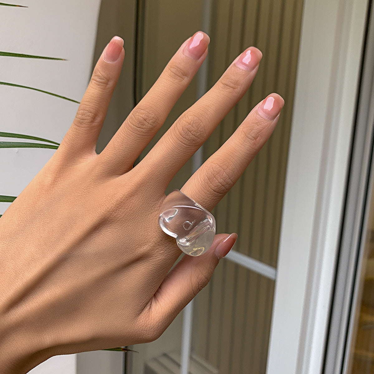 Wholesale Resin Candy Color Geometric Heart Ring For Women Vacation Jewelry Accessory