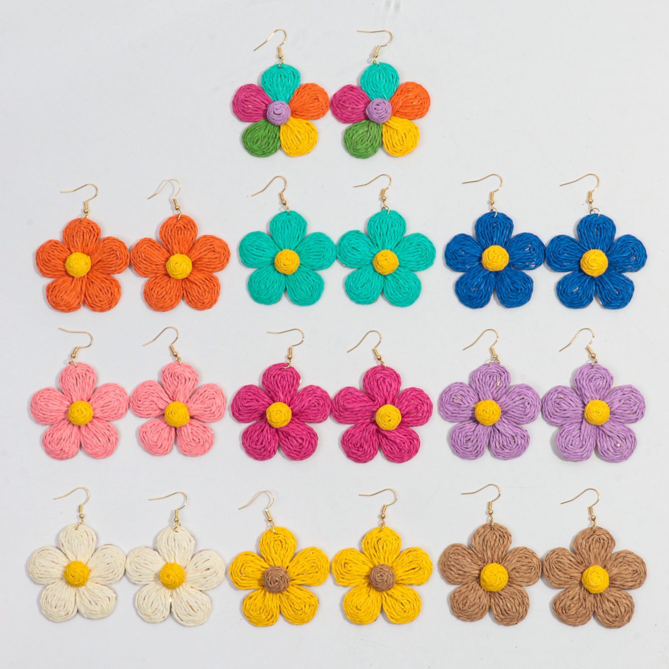 Wholesale Bohemian Handmade Raffia Flower Earrings Summer Seaside Vacation Fashion Accessory