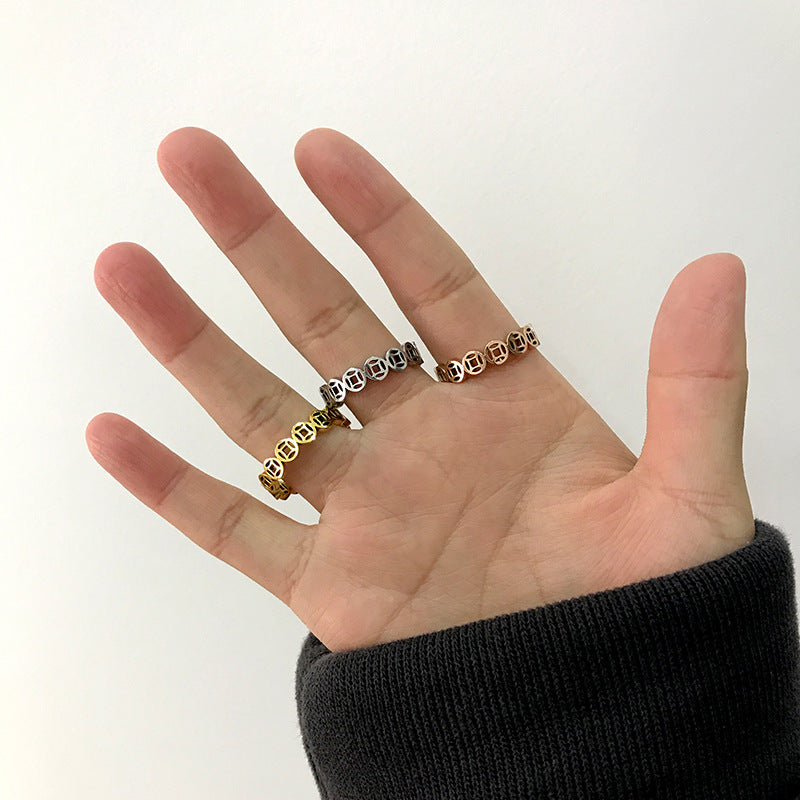 Wholesale Stainless Steel Hollow Copper Coin Ring ACC-RS-BanLan009