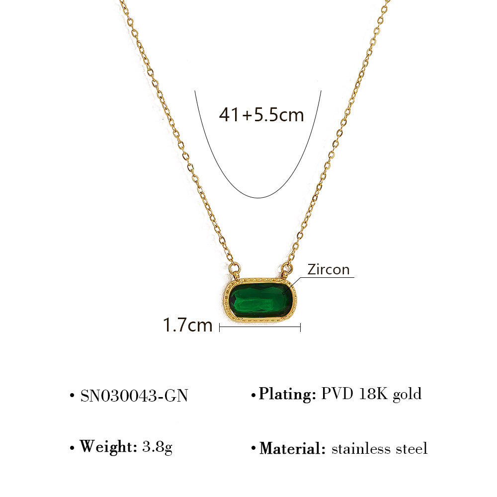 Wholesale Titanium Steel oval necklace  color zircon pendant clavicle chain