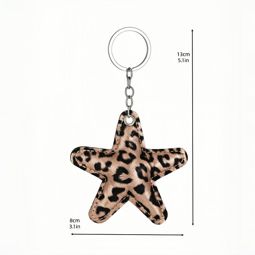 Wholesale Cross-Border Leopard Print Cotton-Filled Pu Five-Pointed Star Keychain Pendant Couple Leather Leopard Print Star Car Bag Pendant