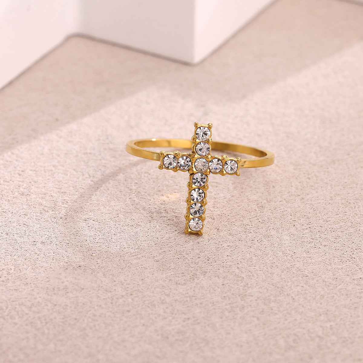 Wholesale Adjustable stainless steel zircon cross flower ring