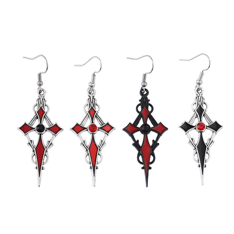 Wholesale Zinc Alloy Red Black Gem Cross Earrings Dark Punk Vampire  Party Fashion Accessory