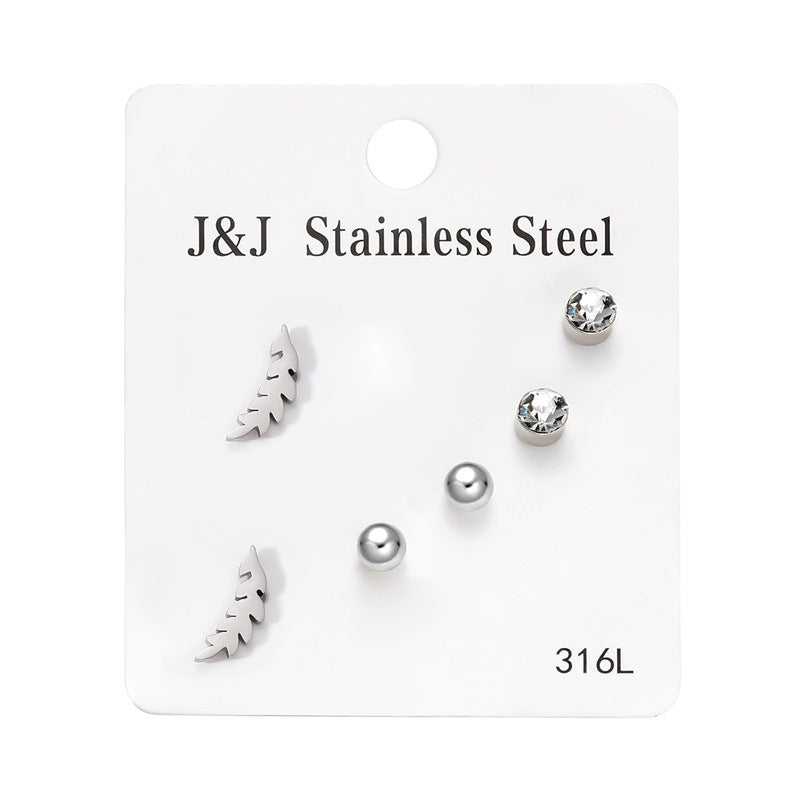 Wholesale 3 pairs of Love Diamond combination card stud earrings suit