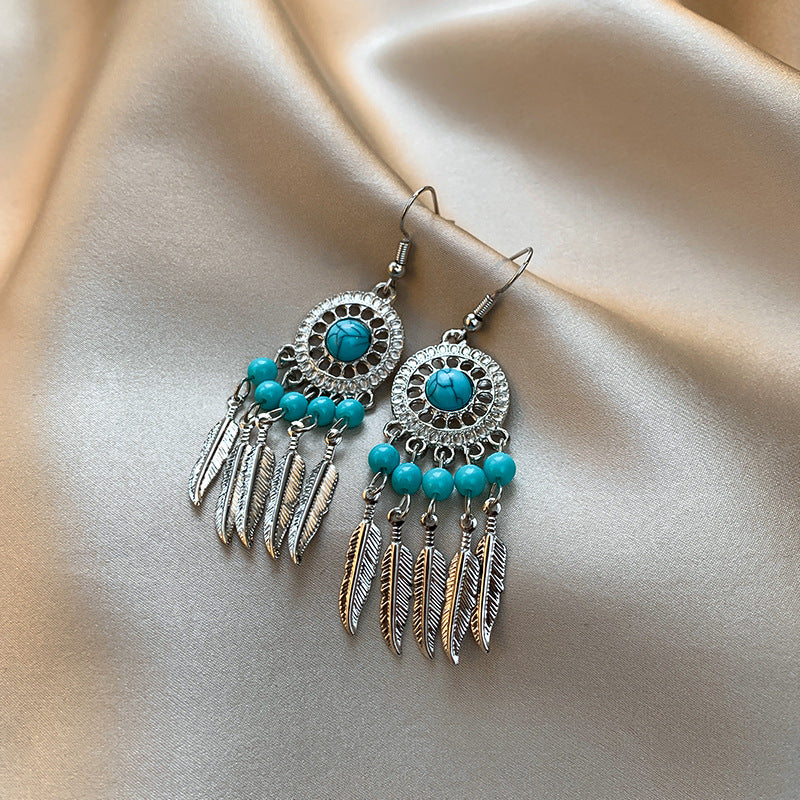 Wholesale Retro Ethnic Style Dream Catcher Tassel Earrings