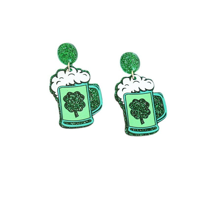 Wholesale St. Patrick's Day Green Acrylic Shamrock Earrings ACC-ES-XN042