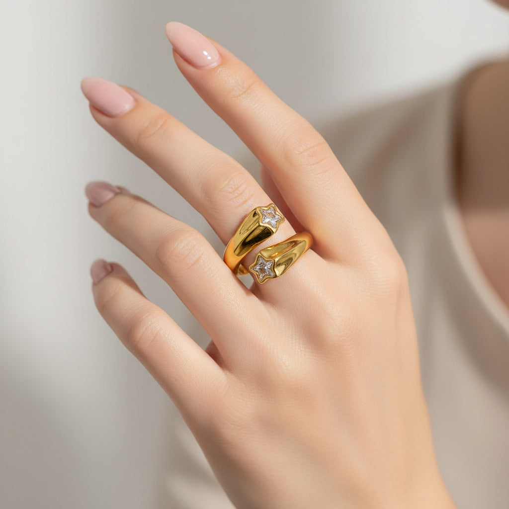 Wholesale Trendy Stackable Zircon Star Ring In Stainless Steel Fashion Jewelry Accessory Gift For Everyday Wear