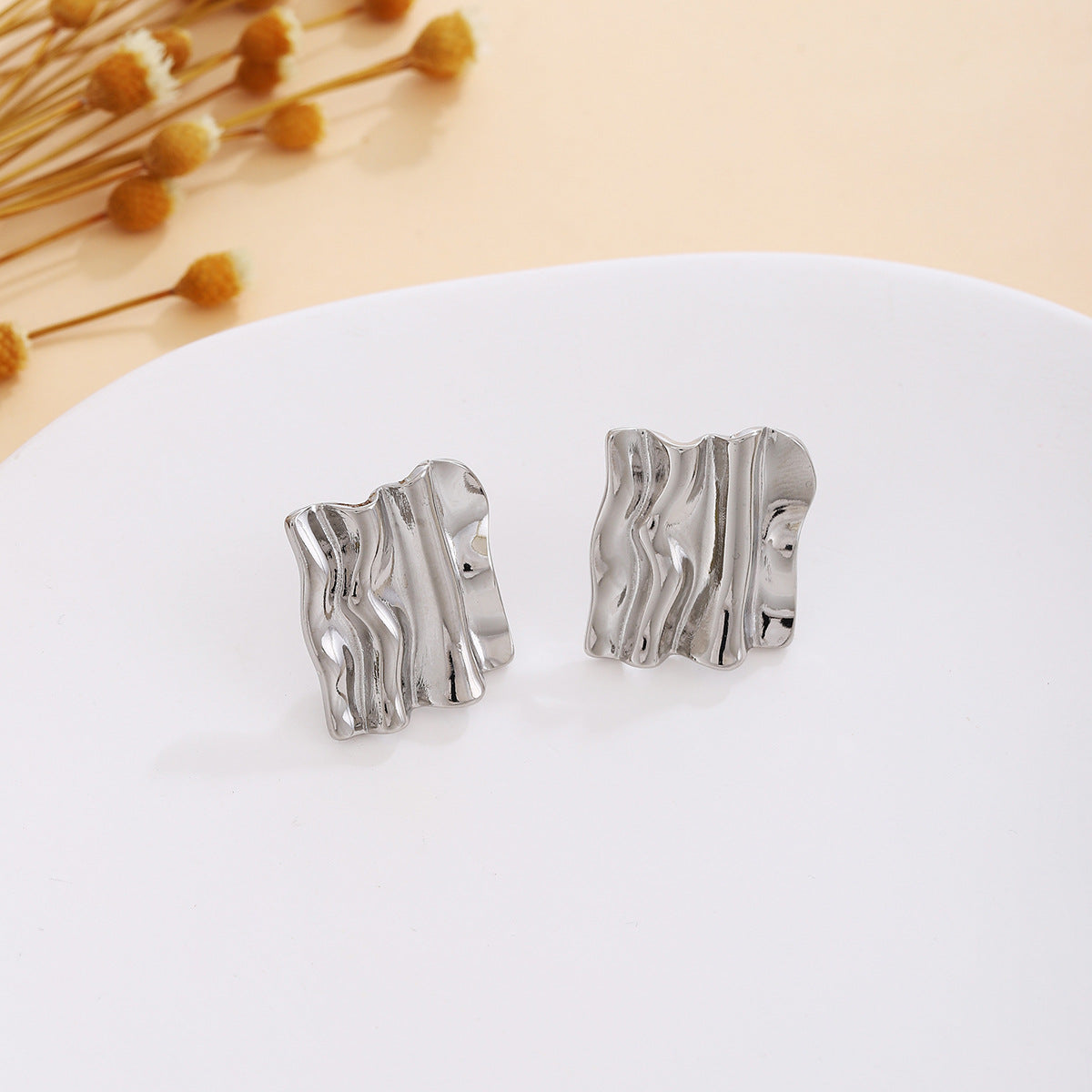 Wholesale Silver Textured Triangle Heart Earrings