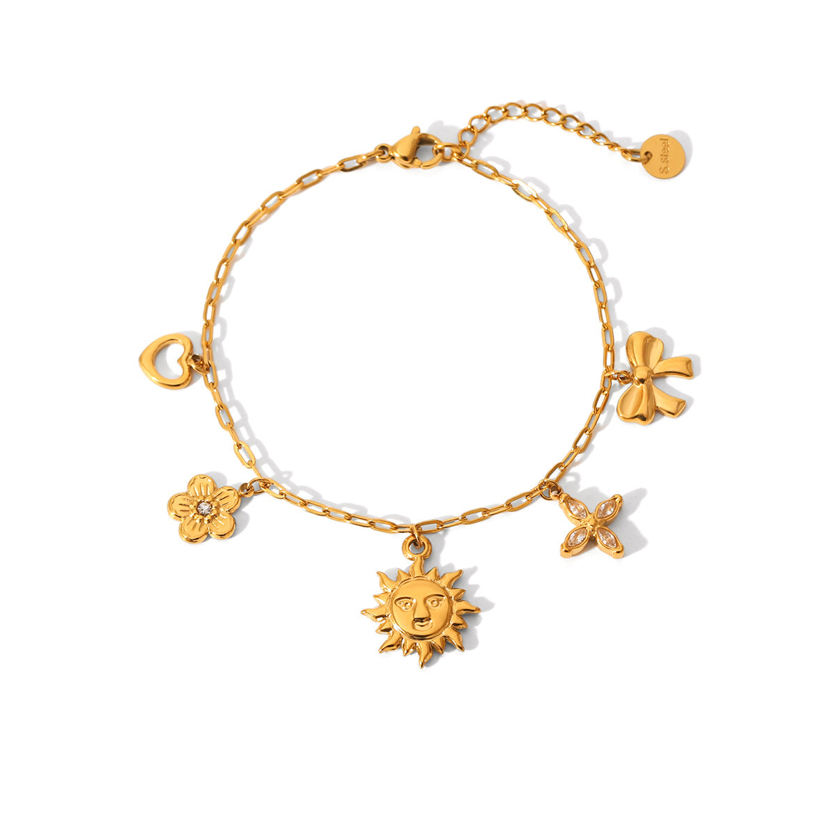 Wholesale Stainless Steel Sunflower Heart Bow Bracelet