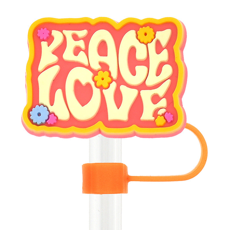 Wholesale Random 100pcs Love and Peace 10mm PVC Soft Straw Tube Cap ACC-SCR-RYY089