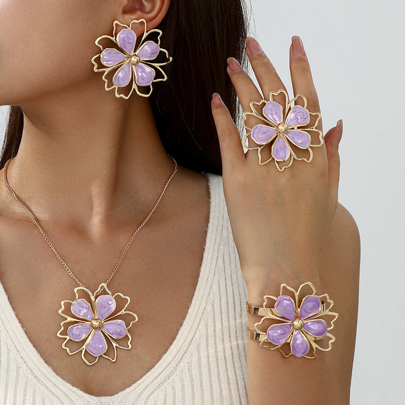 Wholesale Double-Layer Hollow Three-Dimensional Flower Ring