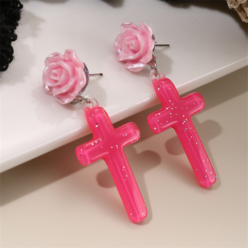 Wholesale  Rose Cross Resin Pendant  Long Earrings
