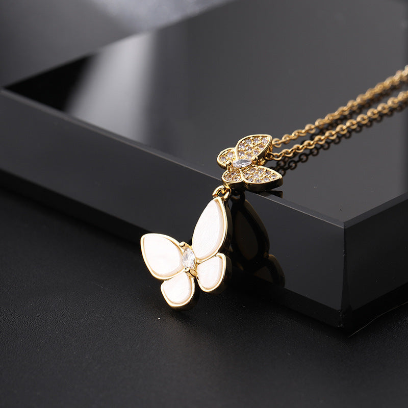 Wholesale Copper Butterfly Choker With Colorful Zircon Pendant Korean Style Trendy Fashion Accessory For Women