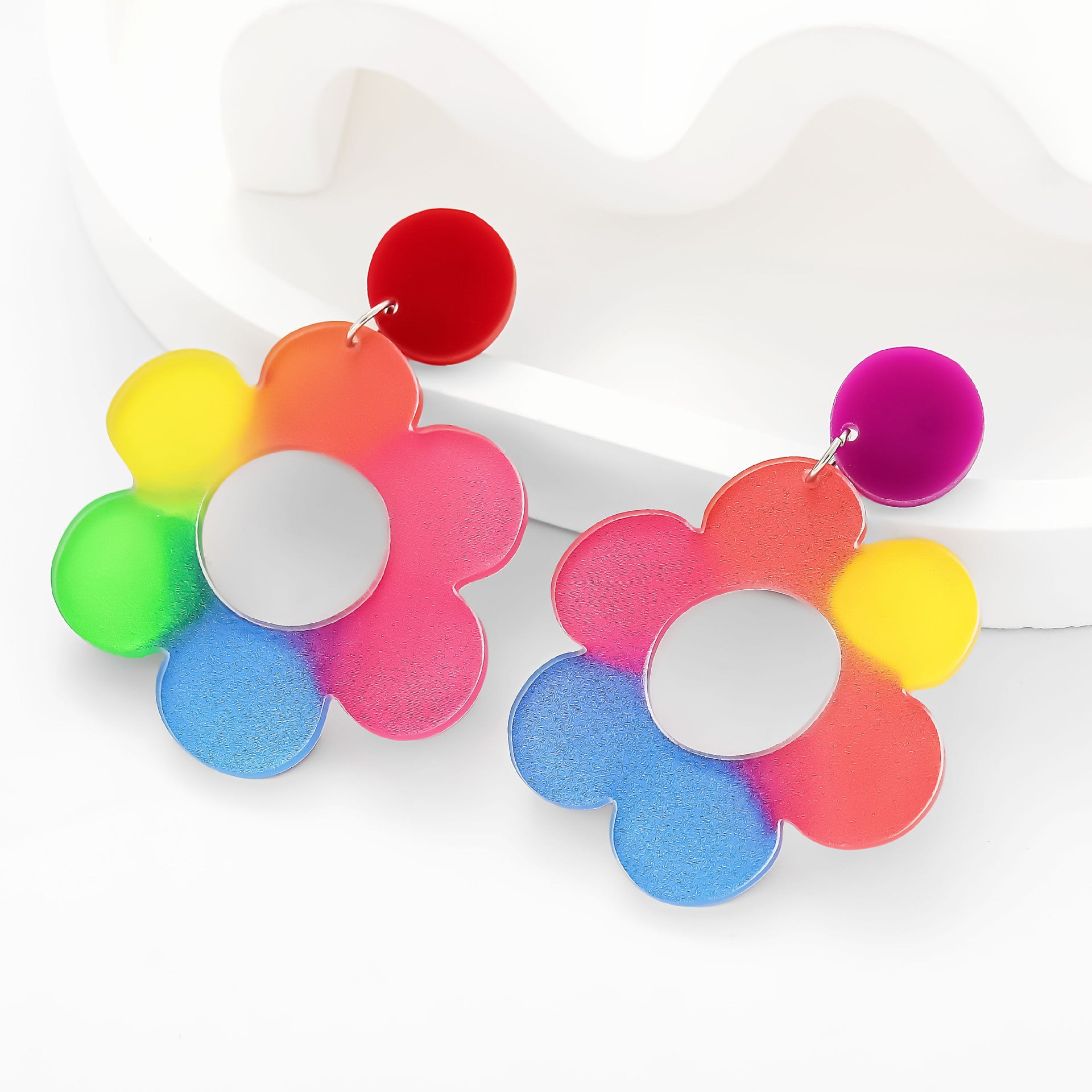 Wholesale Rainbow Flower Eco-friendly Acrylic Earrings
