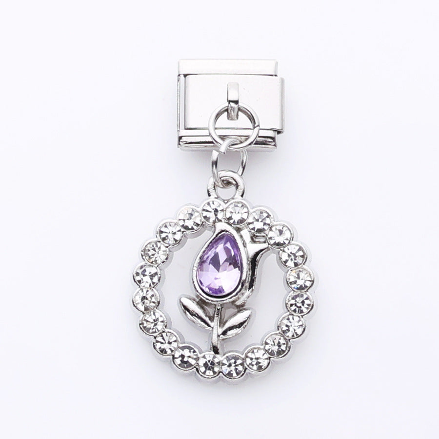 Wholesale 10pcs Tulip Cat Swan Alloy Pendant Italian Module DIY Stainless Steel Bracelet Accessories