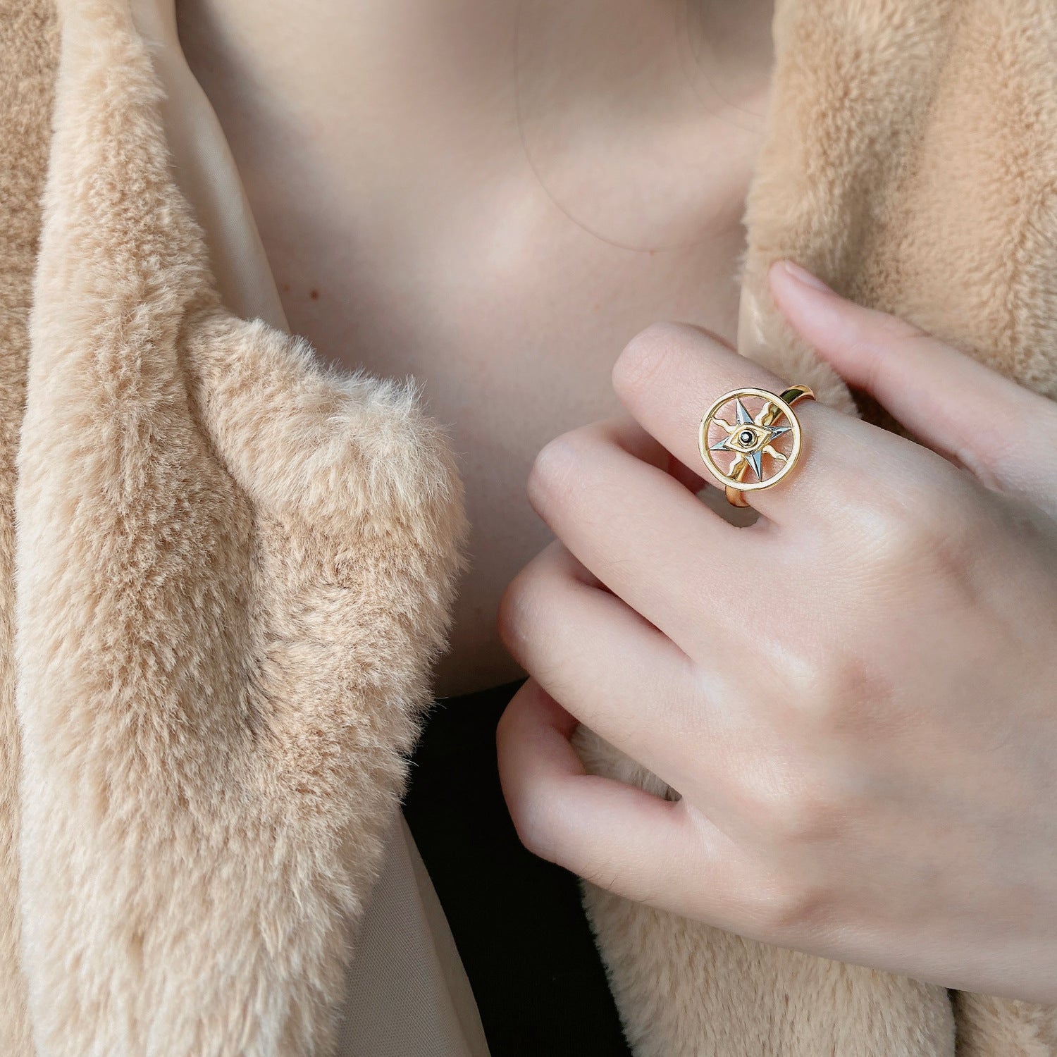 Wholesale Demon Eye Spin Ring S925 Sterling Silver Gold Plated Rings ACC-RS-MC014