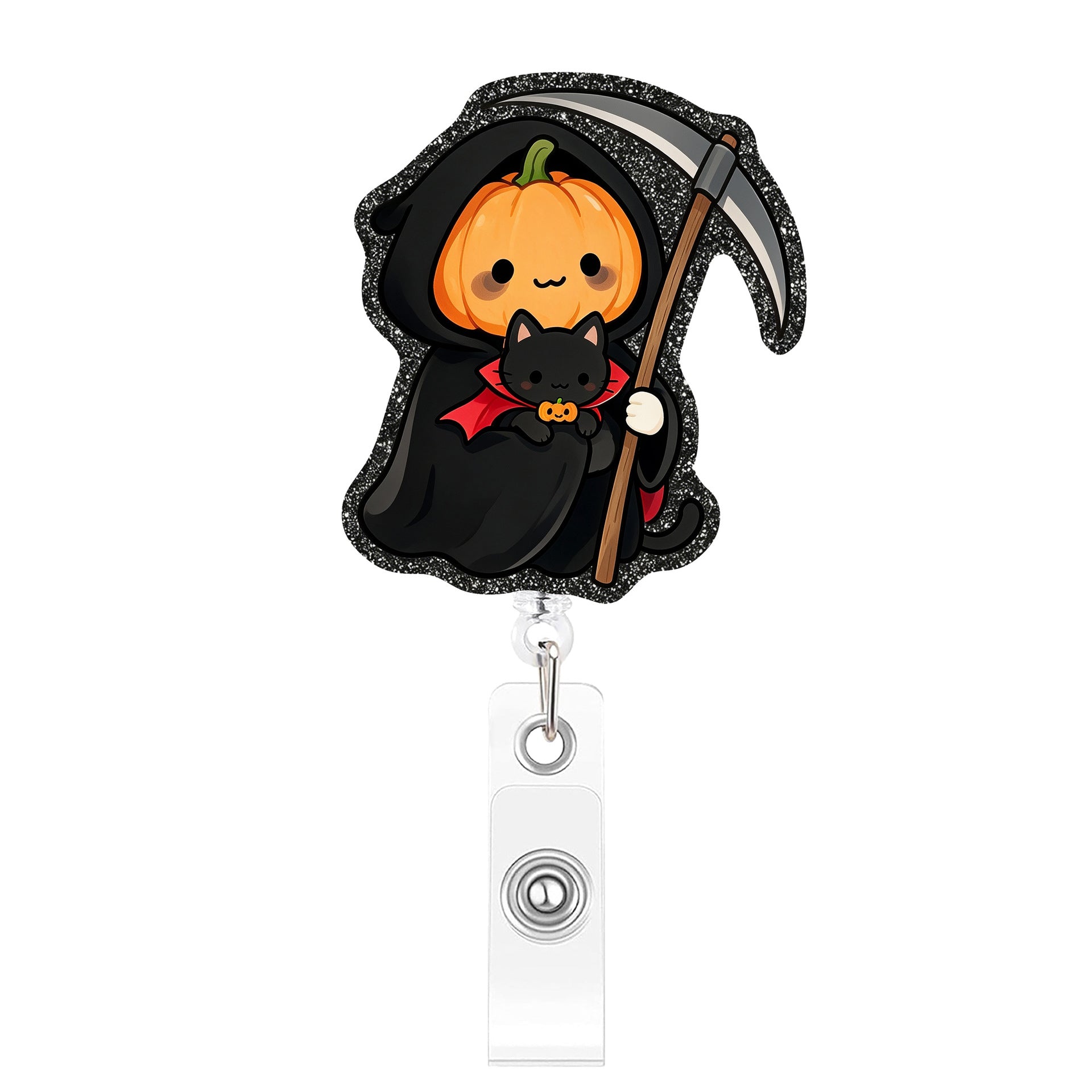 Wholesale  Glitter Acrylic Retractable ID Badge Holder Pumpkin Ghost Design Decorative Gift Accessory