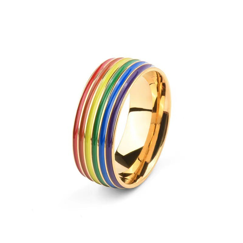 Wholesale Titanium steel non-allergic tail ring cute rainbow couple ring