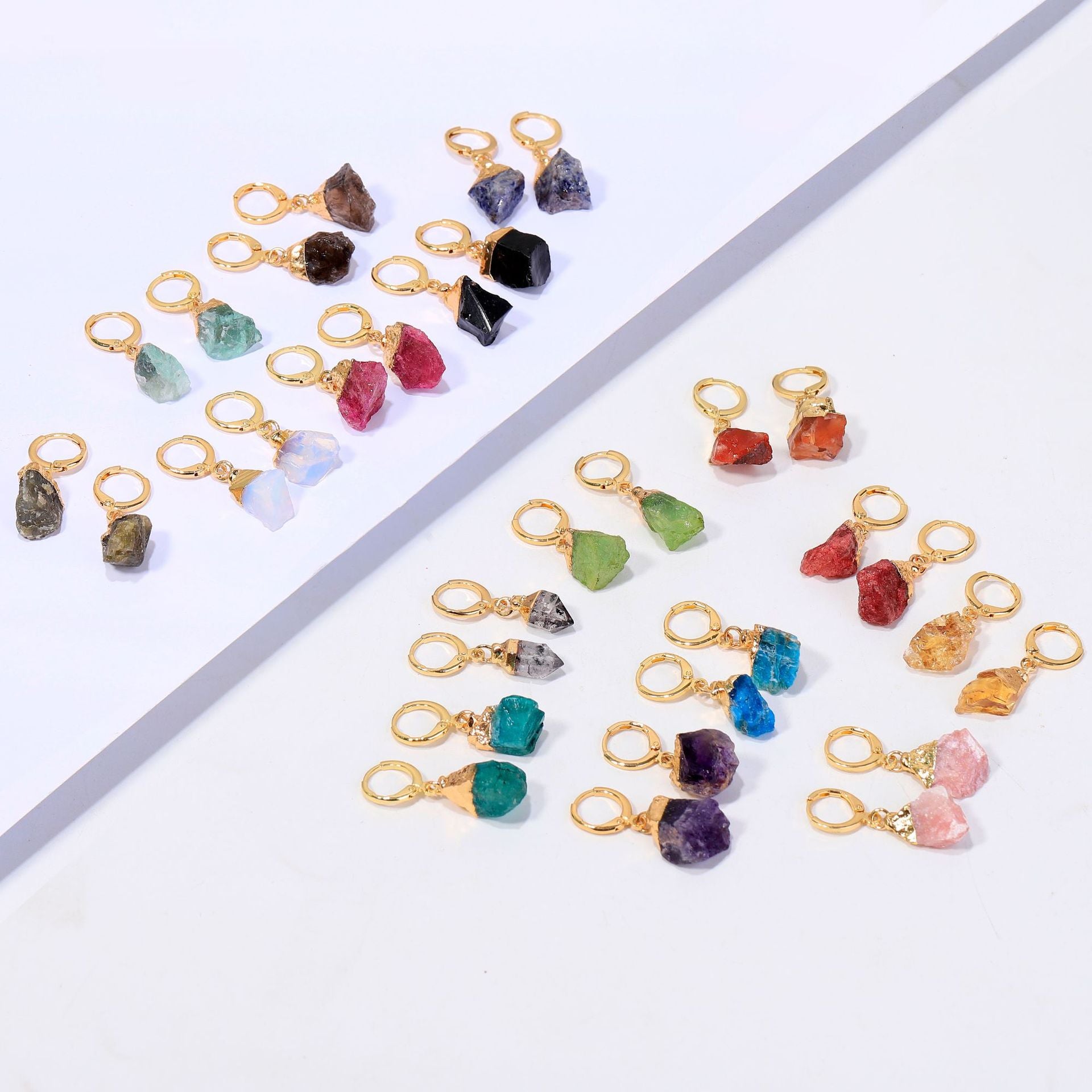Wholesale Irregular Natural Stone Crystal Birthday Stone Rough Stone Earrings ACC-ES-ZhuangZ001