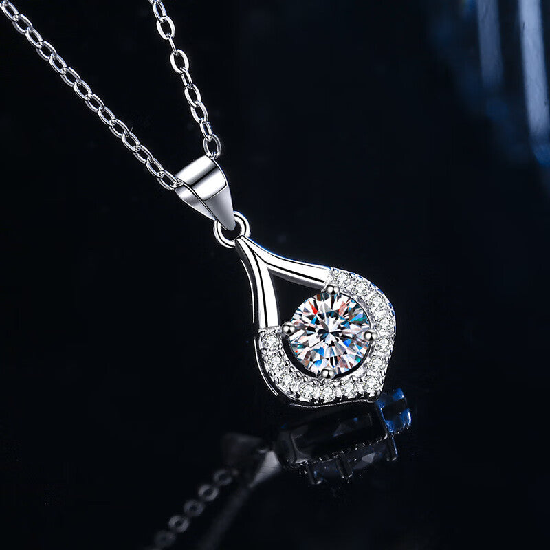 Wholesale Water Drop Mosan Diamond Silver Necklace