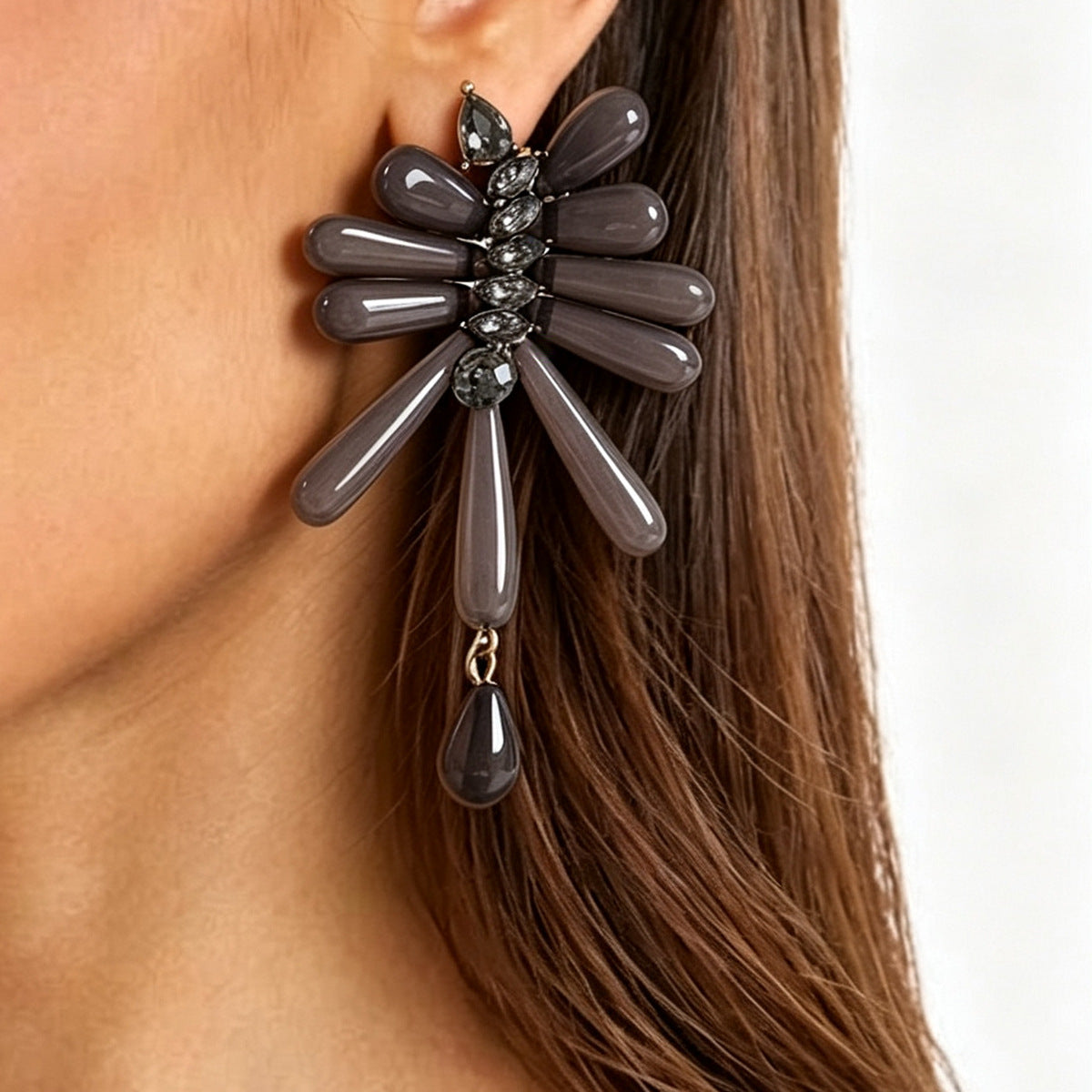 Wholesale Gray Resin Teardrop Earrings Geometric Black Diamond Inlay Fashion Jewelry Accessory For Party