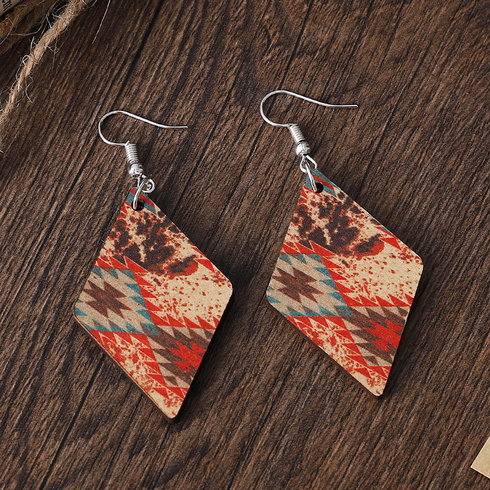 Wholesale Aztec Diamond Wood Earrings ACC-ES-ChuLian085