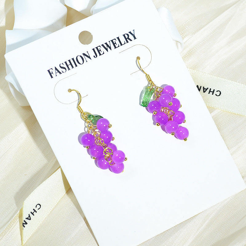 Wholesale long grape bunch red cherry earrings