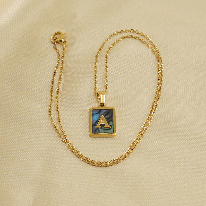 Wholesale  stainless steel three-dimensional shell letter necklace