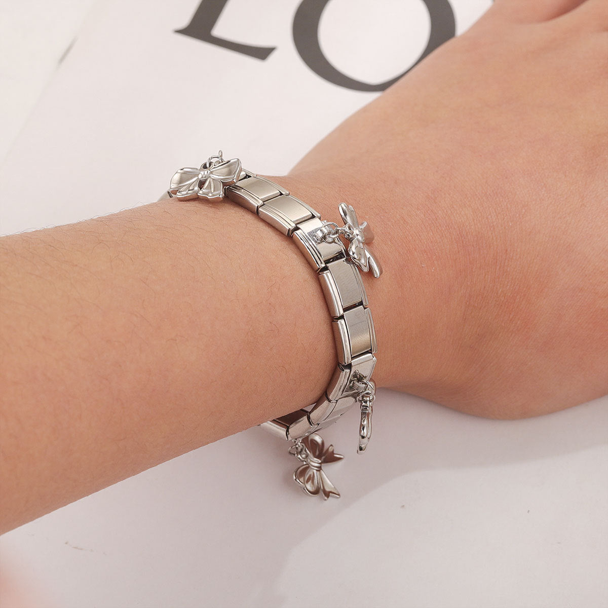 Wholesale Italian Charm Bracelet 9mm DIY Splicing Bow Stainless Steel Composable Bracelet
