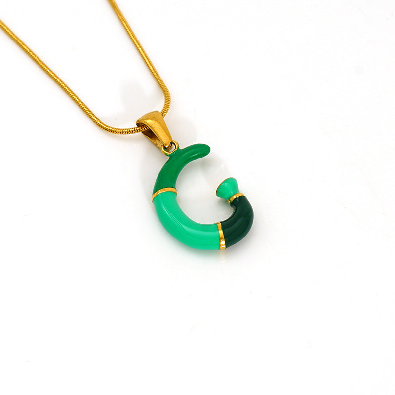 Wholesale Titanium steel oil drop 26 English letter necklace