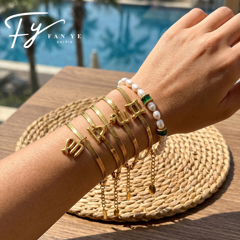 Wholesale Vintage Zodiac Stainless Steel Bracelet 18K Gold Plated Travel Souvenir Jewelry Accessory