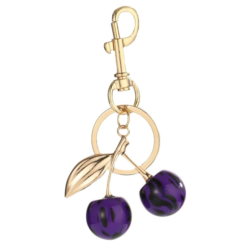 Wholesale Smudge leopard print red cherry keychain