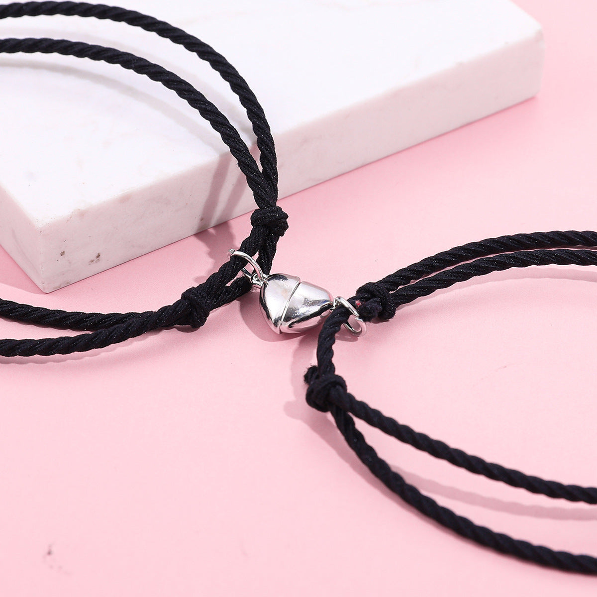 Wholesale  Magnet Electrocardiogram  Black and White Braided Love Magnet Bracelet suit