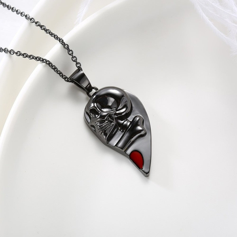 Wholesale Heart Shaped Punk Style Skull Red Love Magnetic Necklaces ACC-NE-XuanMo002
