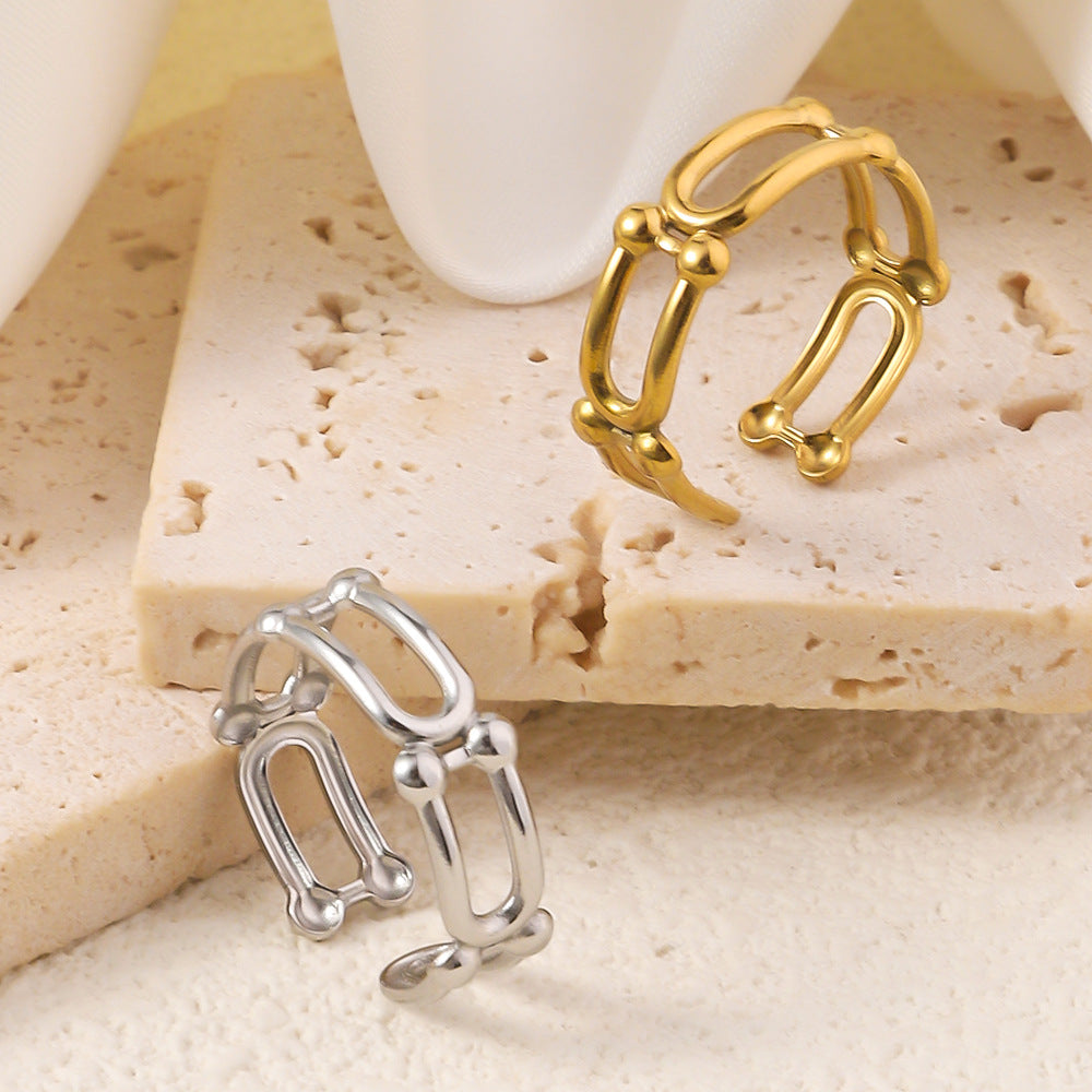 Wholesale Titanium Steel  Ring Opening Ring U-Shaped Retro Ring