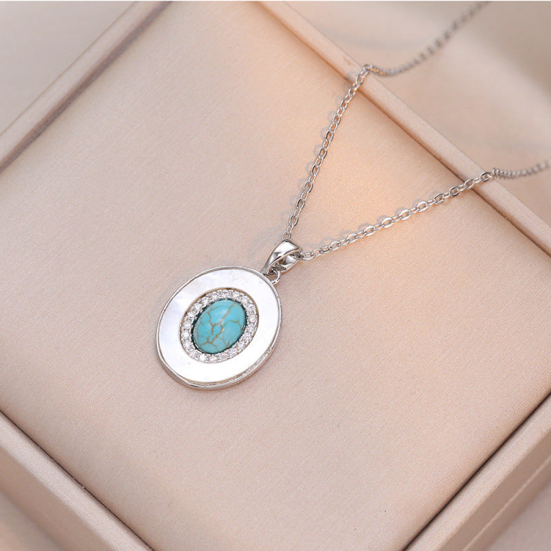 Wholesale Titanium Steel Turquoise Oval Gemstone Necklace Layered Fashion Jewelry Accessory Stylish Gift For Resale