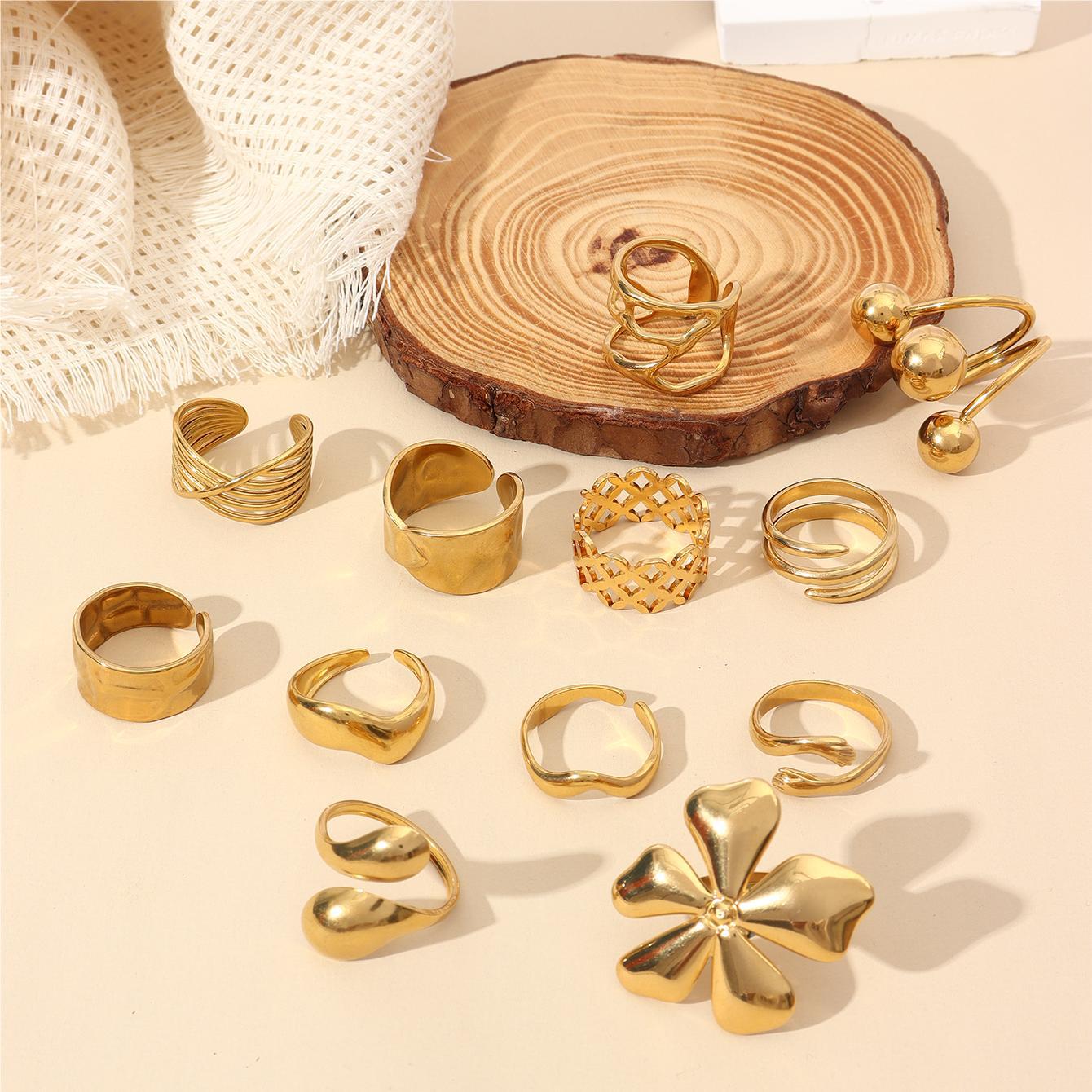 Wholesale Stainless Steel Palm Petal Ring 18k Gold Plated Rings ACC-RS-MuC011