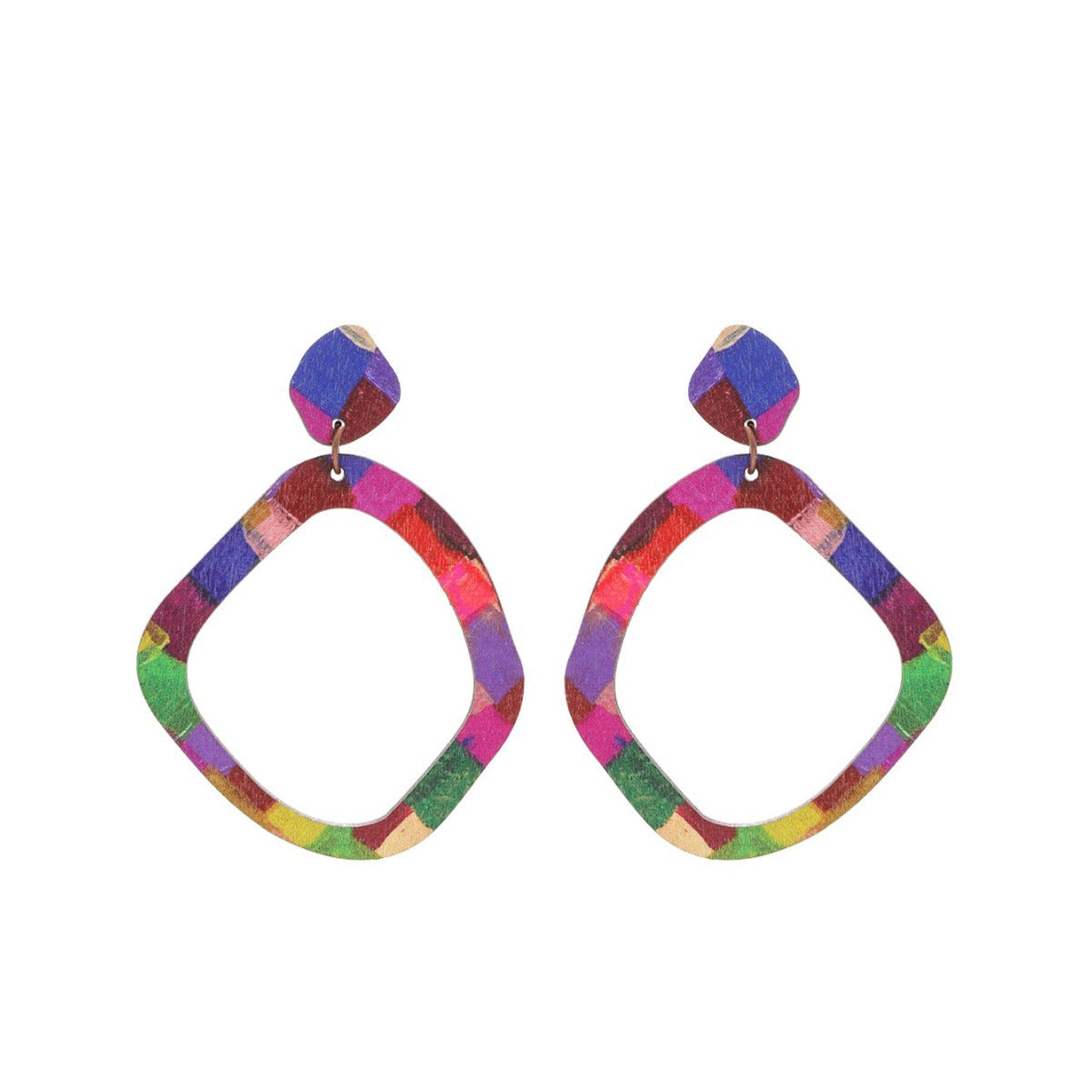 Wholesale  Bohemian Style Colorful Leaf-shaped Wooden Earrings
