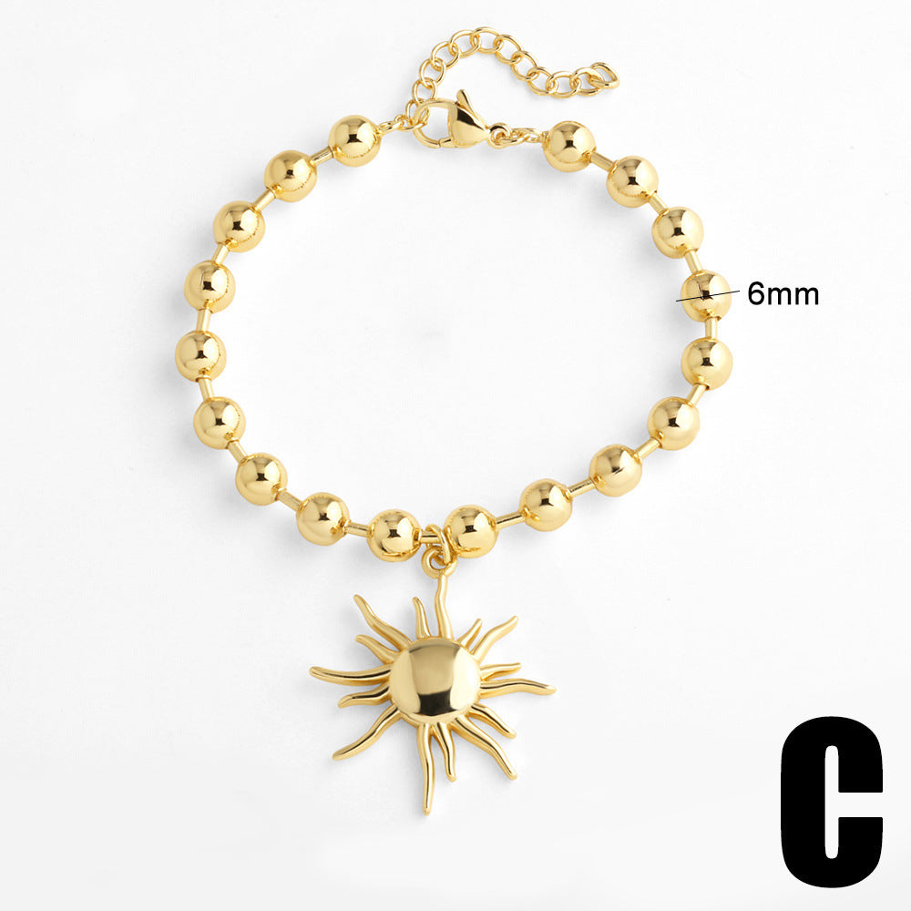 Wholesale Copper-Plated 18K Gold Glossy Sun Pendant Versatile Necklace Bracelet