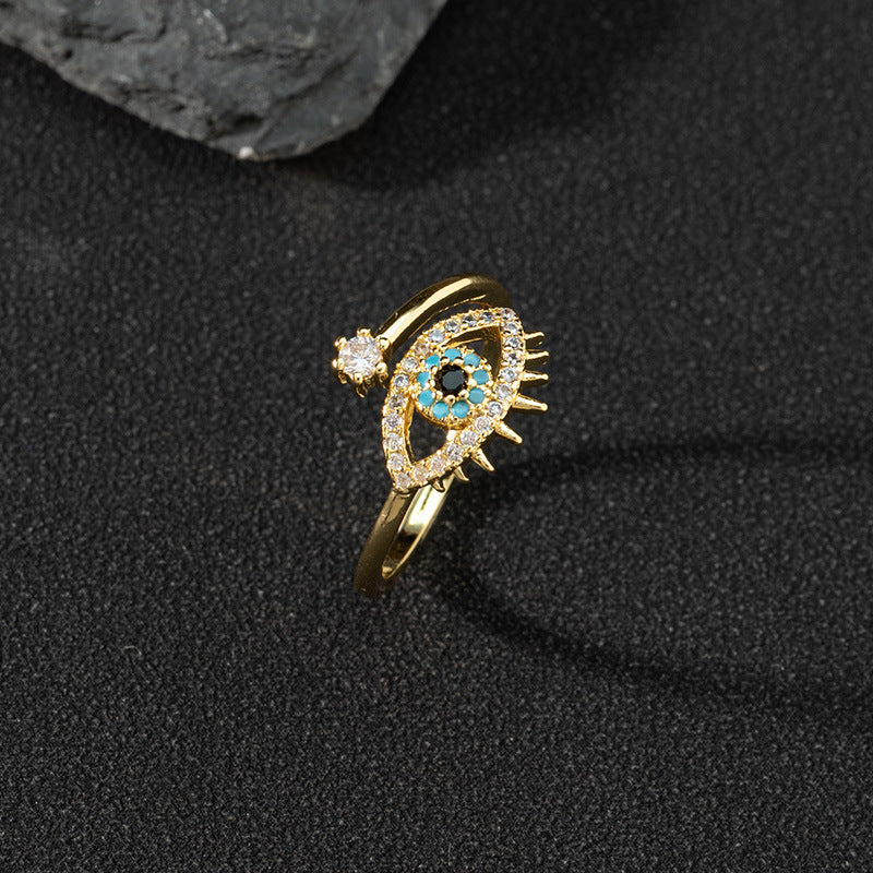 Wholesale Evil Eye Vintage Open Ring Copper Zircon Enamel Ring Fashion Jewelry Accessory For Everyday Wear