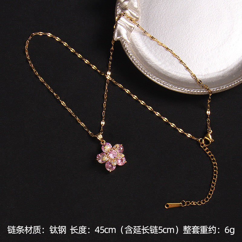Wholesale Zircon Four Leaf Clover Necklace Care Bear Pendant Titanium Steel Heart Necklace ACC-NE-Rongc014