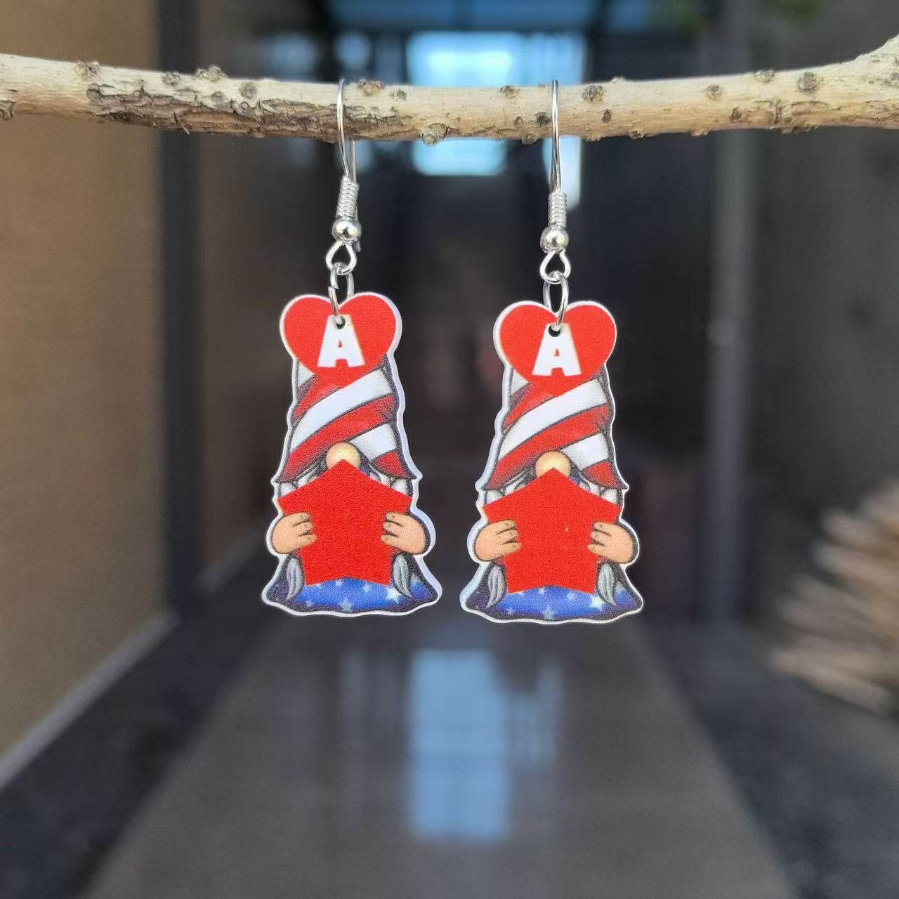 Wholesale American Independence Day flag USA five-pointed star hat acrylic earrings