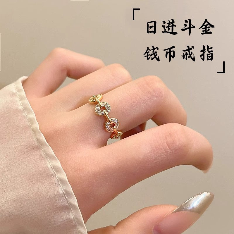 Wholesale Copper Electroplated Fashion Ring with Coin Design,  Trendy Everyday Wear Adjustable Open Ring for Women