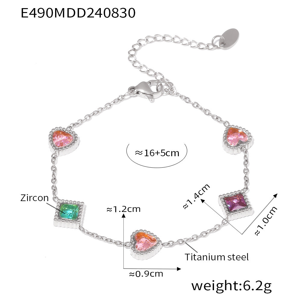 Wholesale Light Luxury Titanium Steel Peach Heart Square Bracelet